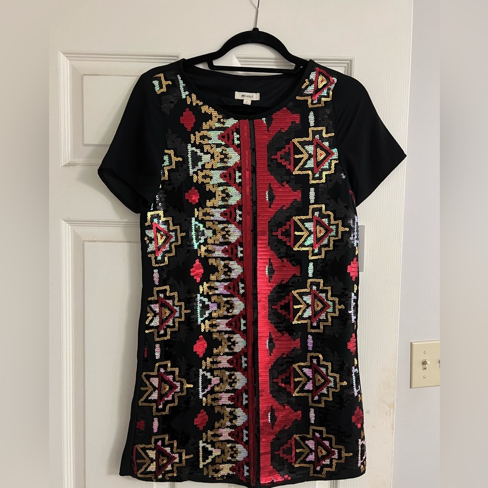 Everly Black and Red Geometric Dress